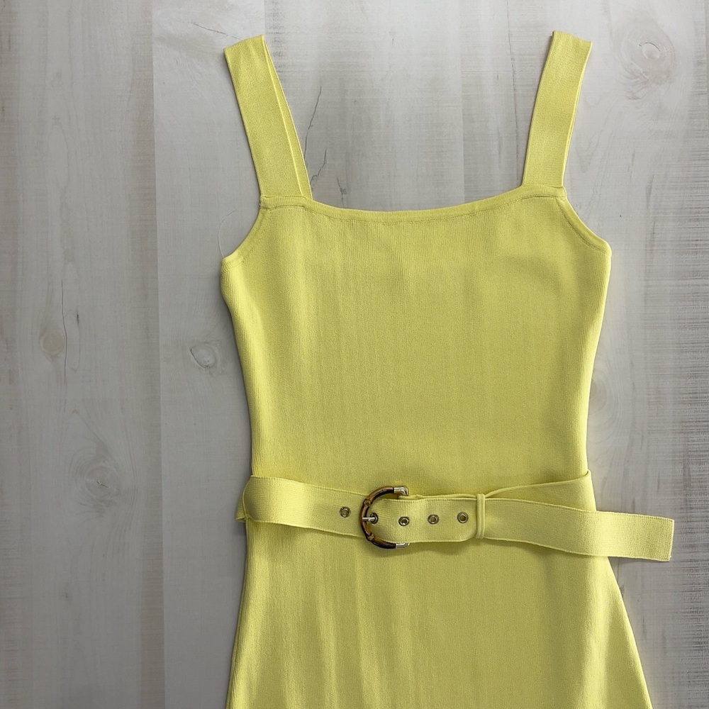 MARCIANO x guess yellow bamboo belted stretch mini dress event wedding travel S